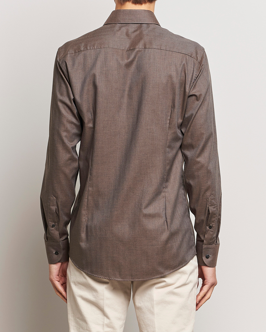 Herre | Skjorter | Eton | Slim Fit Wrinkle Free Flannel Shirt Dark Brown
