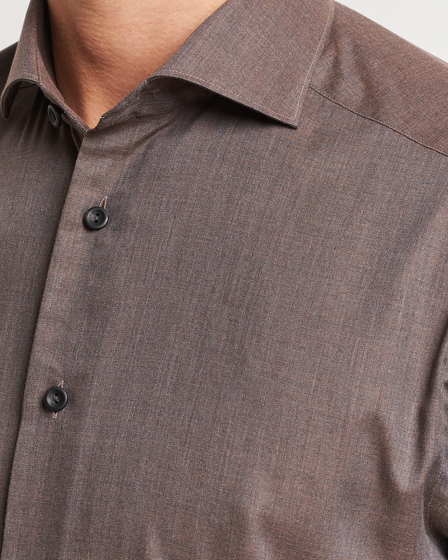 Herre | Skjorter | Eton | Slim Fit Wrinkle Free Flannel Shirt Dark Brown