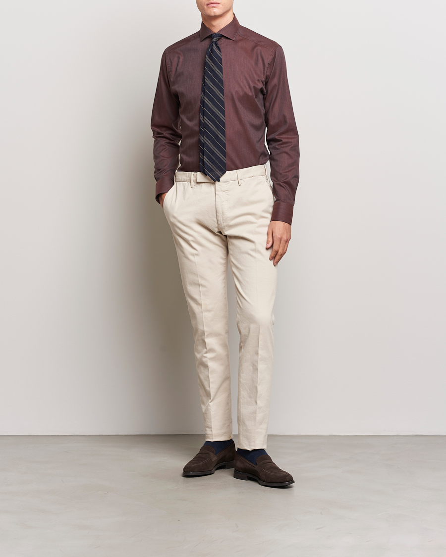 Herre | Skjorter | Eton | Slim Fit Wrinkle Free Flannel Shirt Burgundy