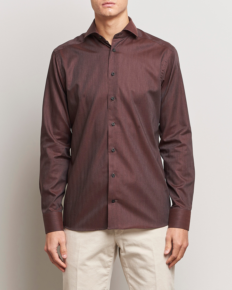 Herre | Skjorter | Eton | Slim Fit Wrinkle Free Flannel Shirt Burgundy