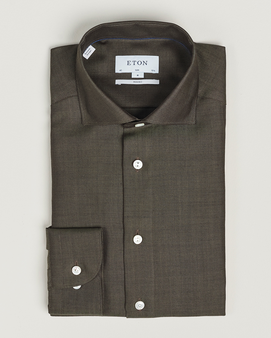 Herre | Skjorter | Eton | Slim Fit Merino Shirt Dark Brown