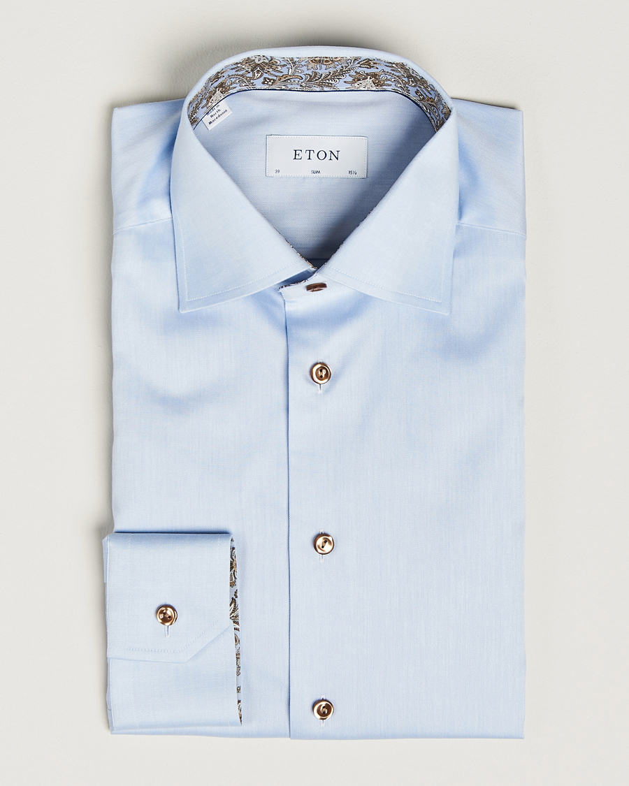 Herre | Skjorter | Eton | Slim Fit Signature Twill Contrast Shirt Blue