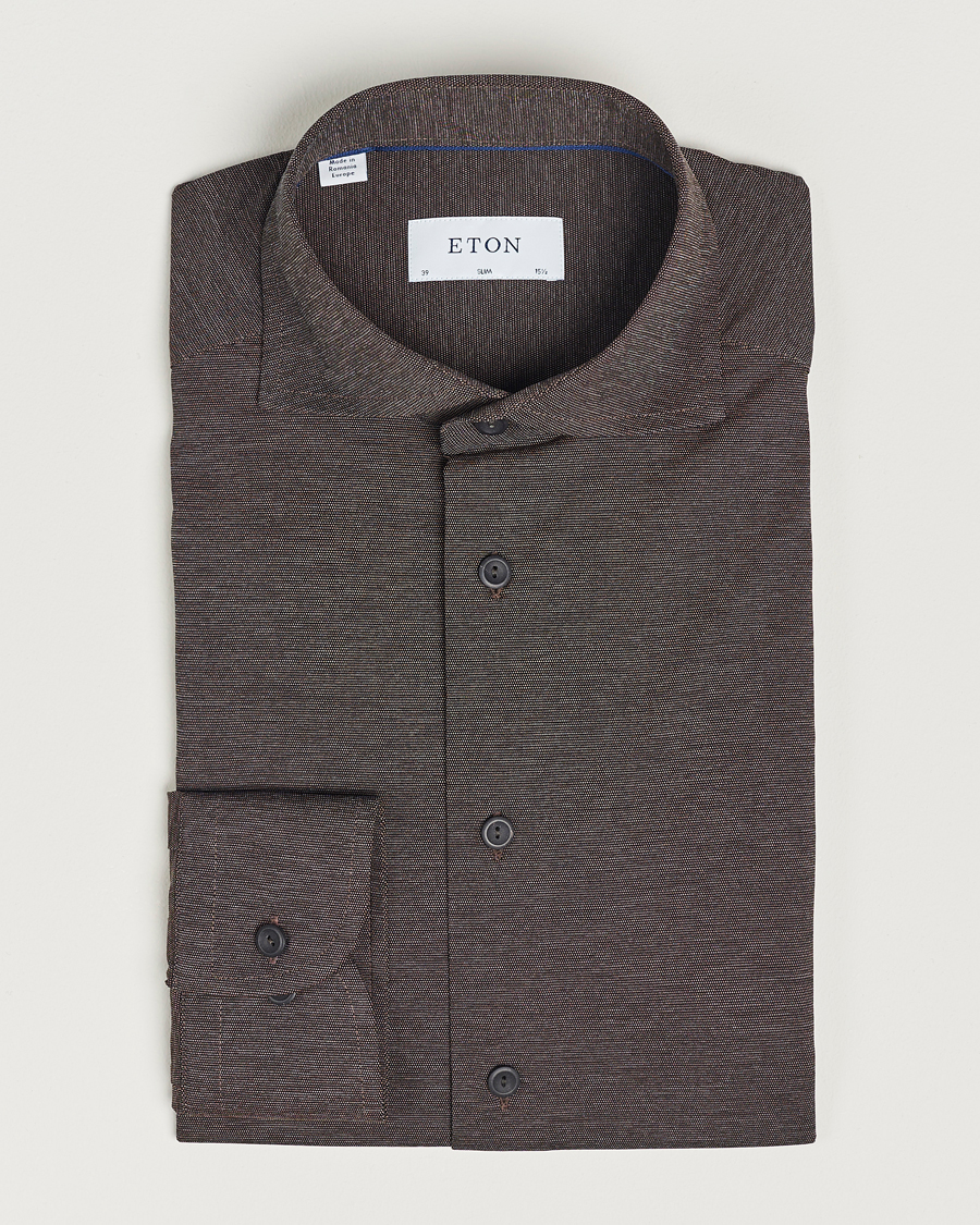 Herre | Skjorter | Eton | Slim Fit Four Way Stretch Shirt Brown Melange