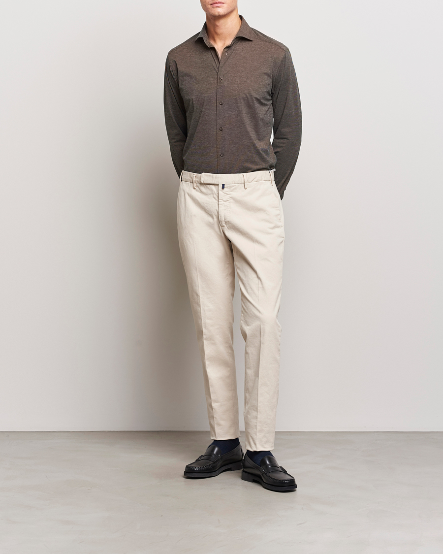 Herre | Skjorter | Eton | Slim Fit Four Way Stretch Shirt Brown Melange