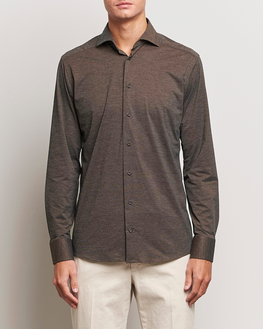 Herre | Skjorter | Eton | Slim Fit Four Way Stretch Shirt Brown Melange
