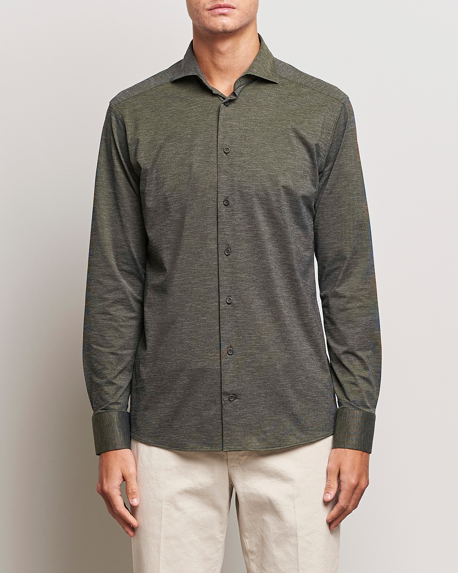 Herre |  | Eton | Slim Fit Four Way Stretch Shirt Dark Green