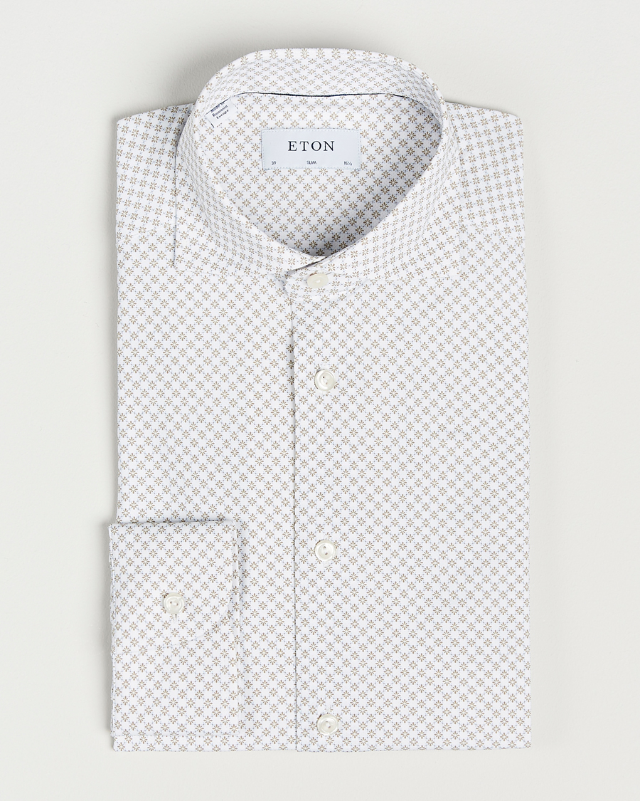 Herre | Skjorter | Eton | Slim Fit Four Way Stretch Printed Shirt Beige