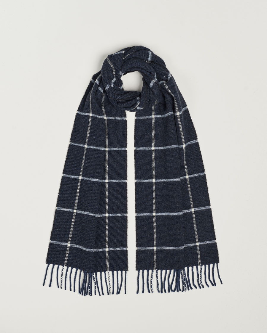 Herre | Eton Checked Wool Scarf Navy Blue | Eton | Checked Wool Scarf Navy Blue