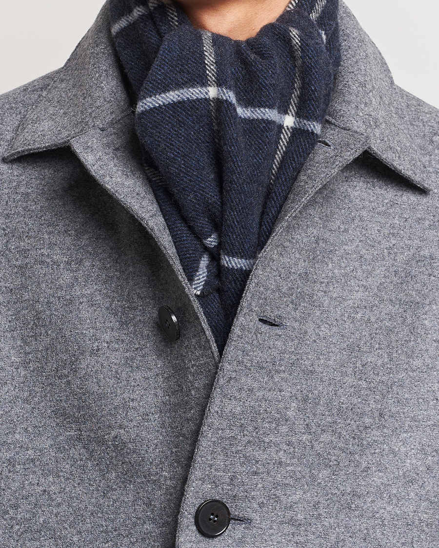 Herre |  | Eton | Checked Wool Scarf Navy Blue