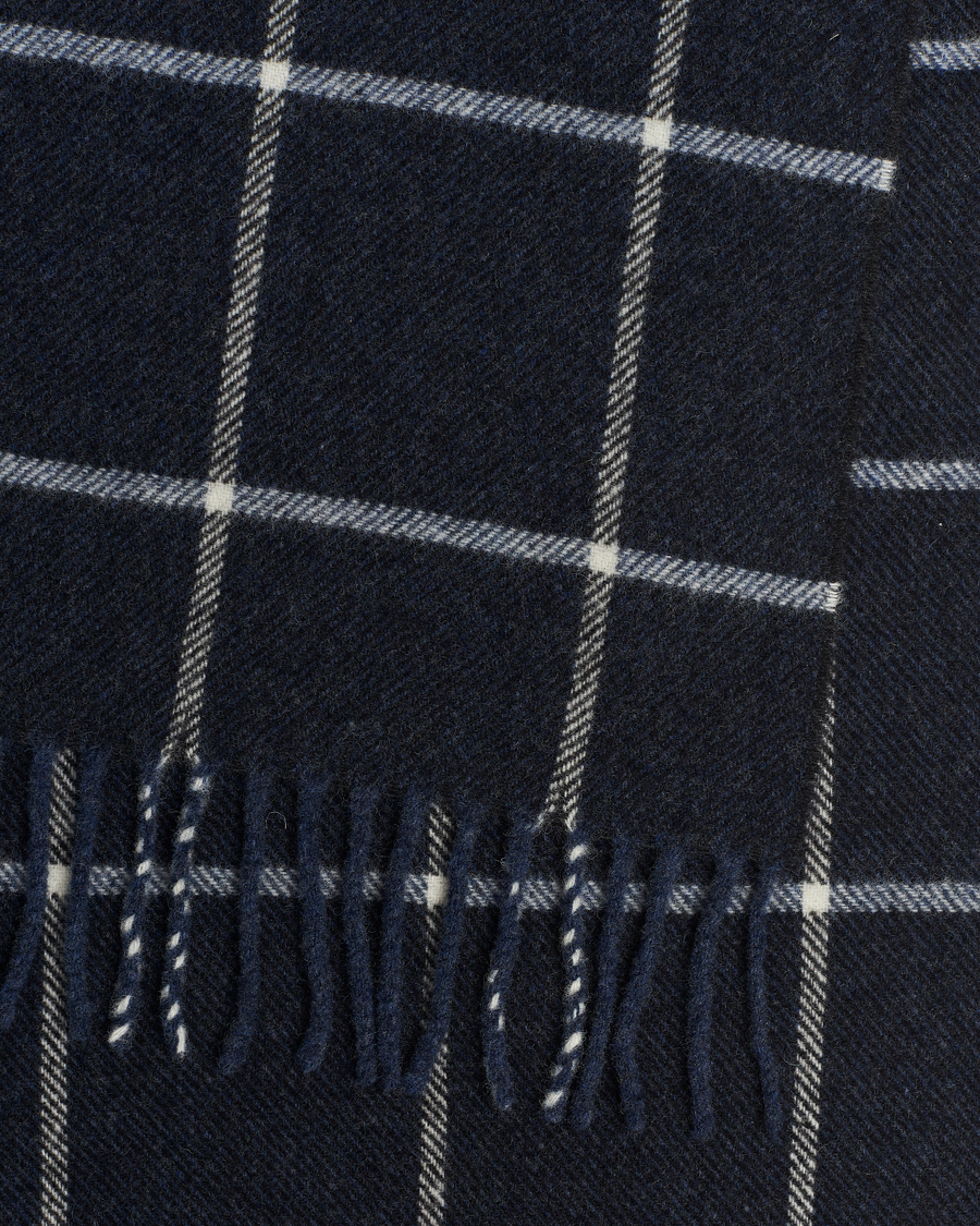 Herre | Eton Checked Wool Scarf Navy Blue | Eton | Checked Wool Scarf Navy Blue