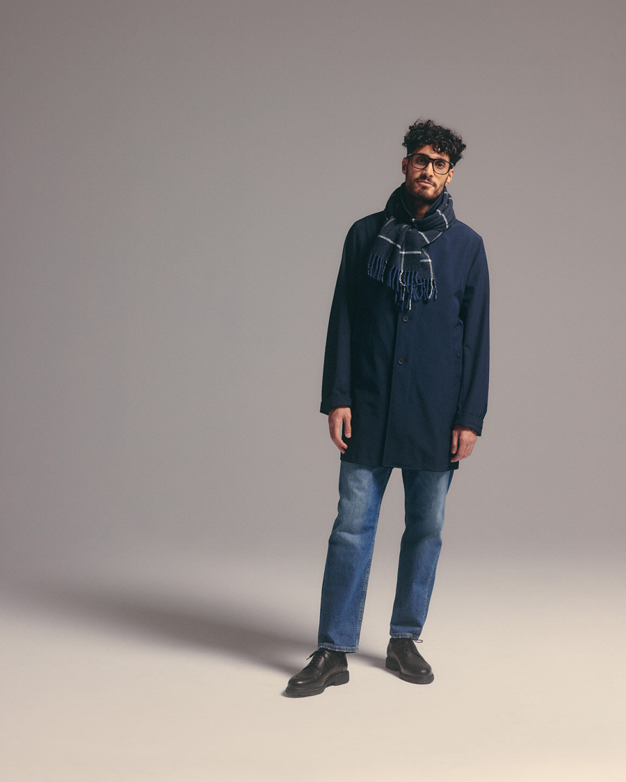 Herre | Eton Checked Wool Scarf Navy Blue | Eton | Checked Wool Scarf Navy Blue