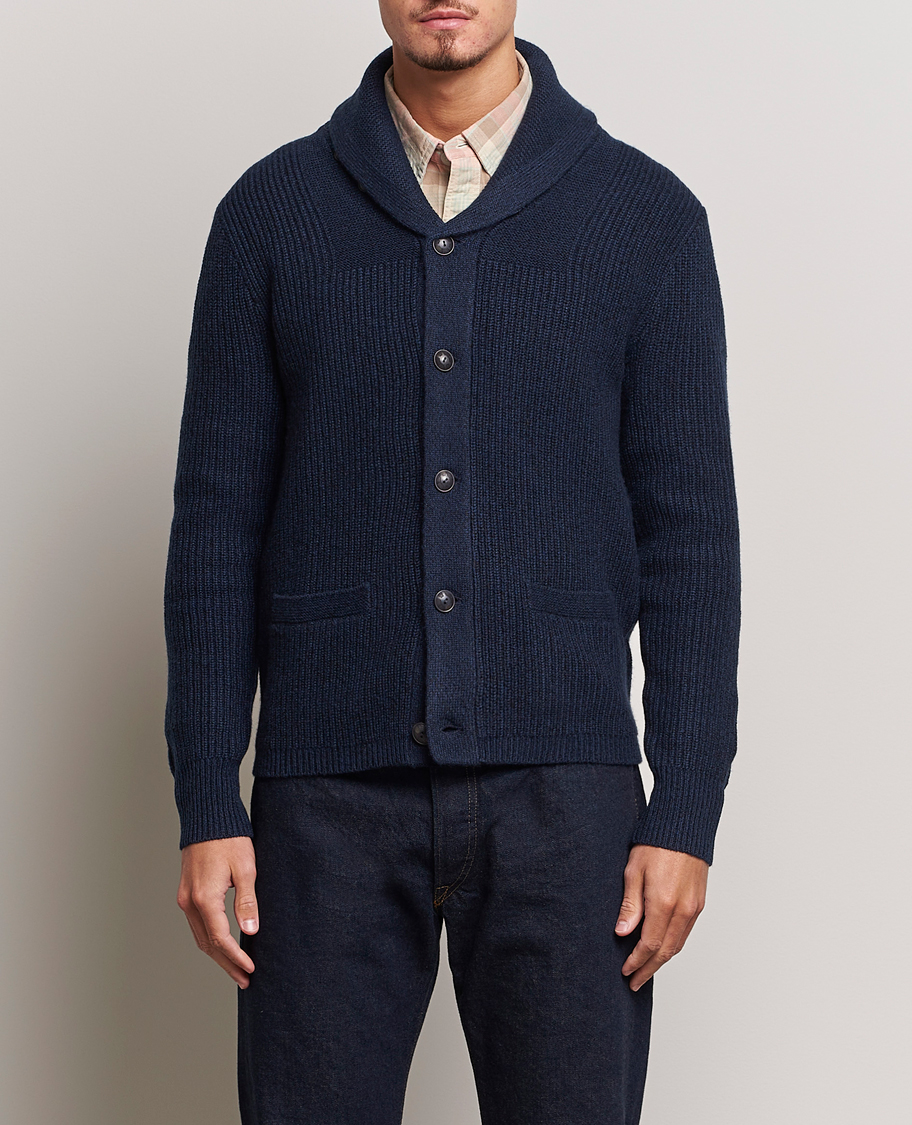 Herre | American Heritage | RRL | Recycled Cashmere Shawl Cardigan Navy Heather