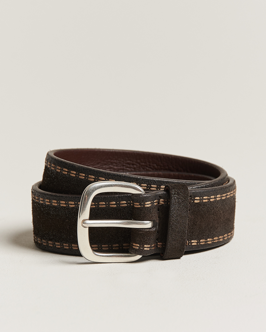 Herre | Orciani Suede Stitched Belt 3,5 cm Dark Brown | Orciani | Suede Stitched Belt 3,5 cm Dark Brown