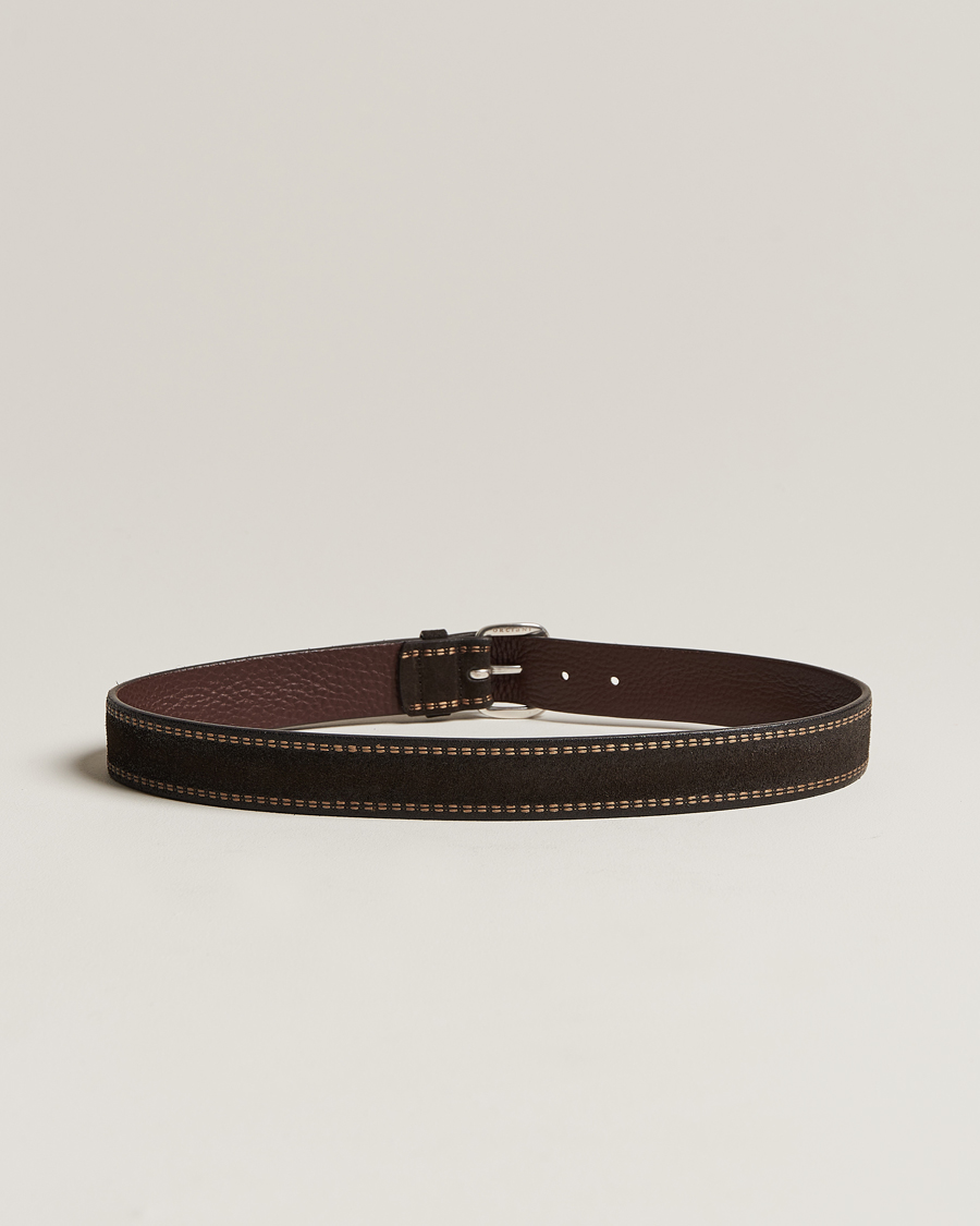 Herre | Orciani Suede Stitched Belt 3,5 cm Dark Brown | Orciani | Suede Stitched Belt 3,5 cm Dark Brown