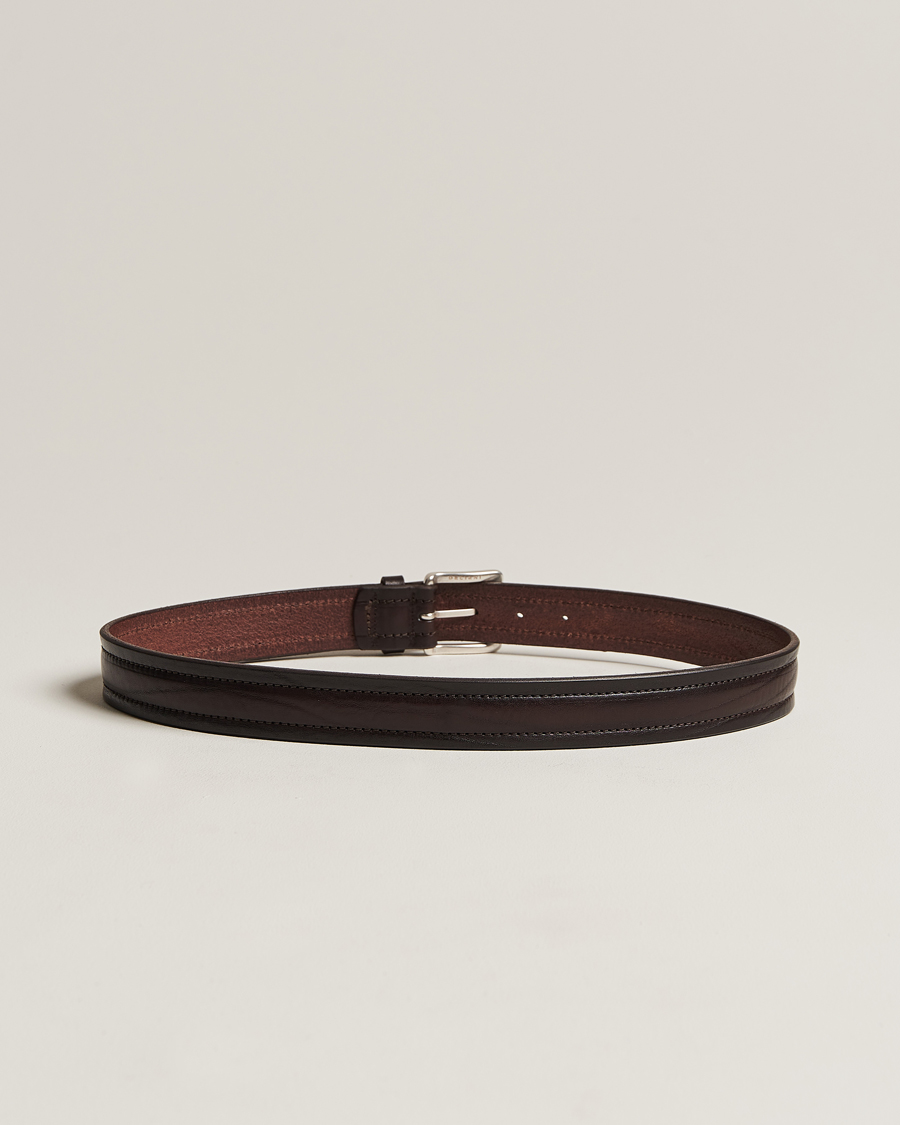 Herre | Orciani Vachetta Stitched Belt 3,5 cm Dark Brown | Orciani | Vachetta Stitched Belt 3,5 cm Dark Brown