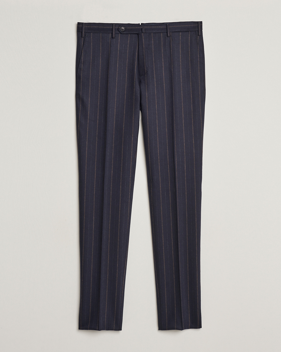 Herre | Bukser | Incotex | Wool/Cashmere Stretch Pinstripe Trousers Navy