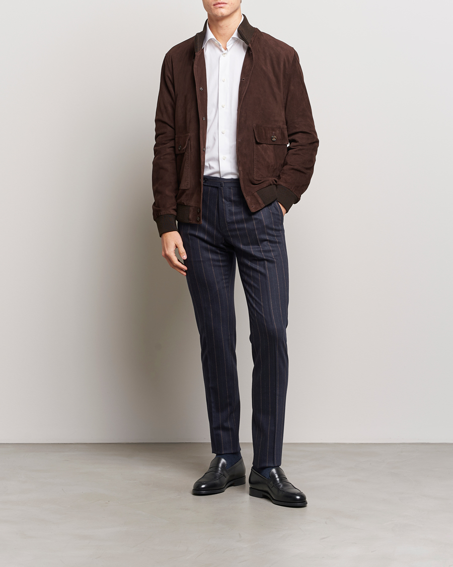Herre | Bukser | Incotex | Wool/Cashmere Stretch Pinstripe Trousers Navy