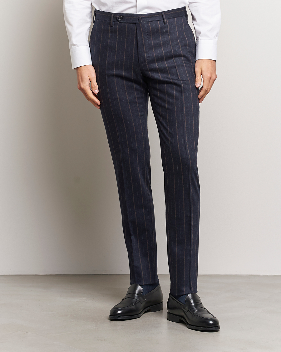 Herre | Bukser | Incotex | Wool/Cashmere Stretch Pinstripe Trousers Navy