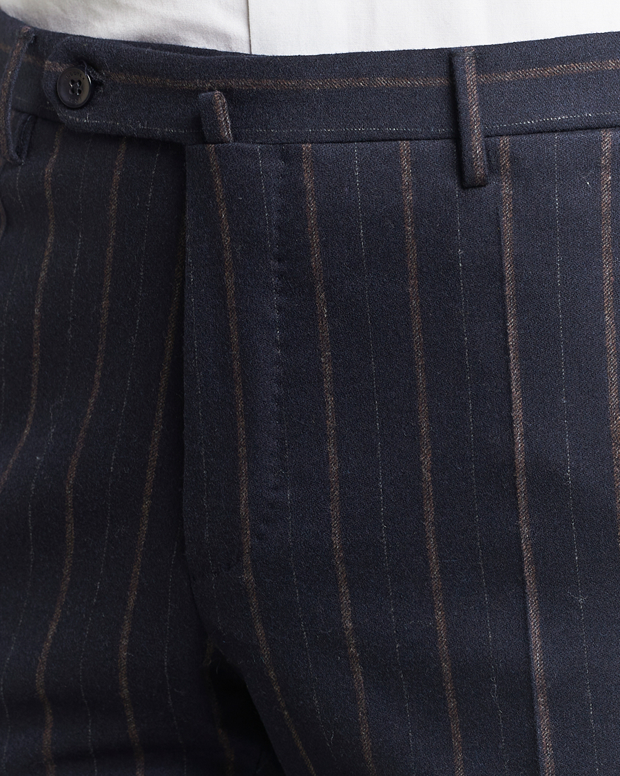 Herre | Bukser | Incotex | Wool/Cashmere Stretch Pinstripe Trousers Navy