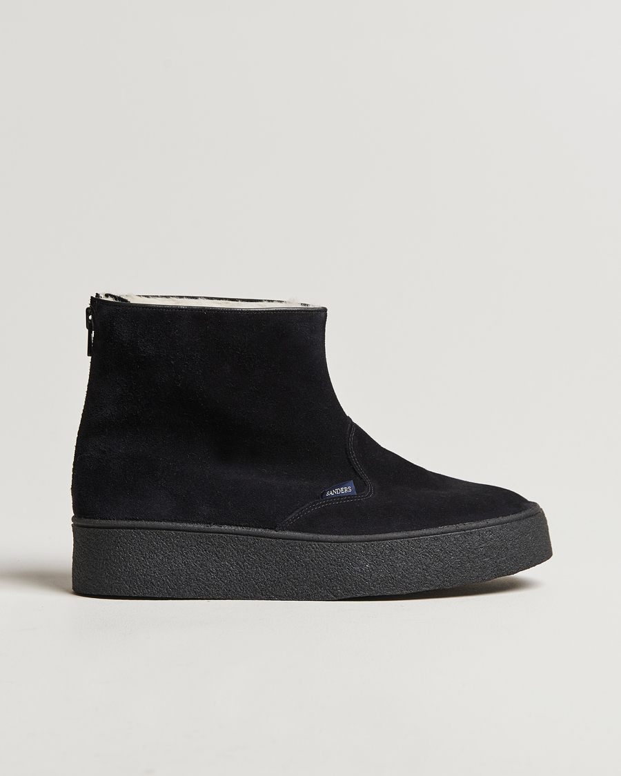 Herre | Sanders Sherling Lined Curling Boot Black Suede | Sanders | Sherling Lined Curling Boot Black Suede