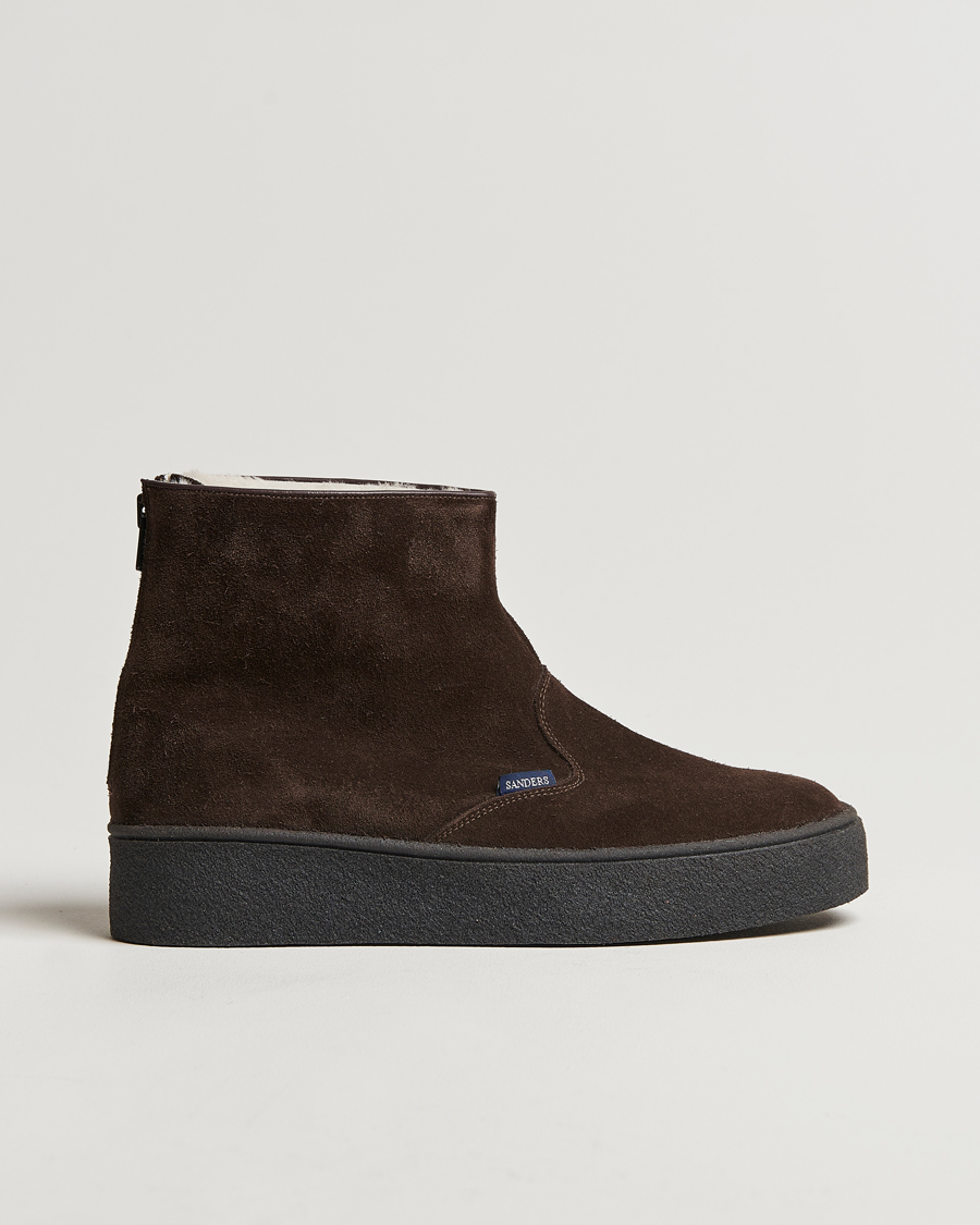 Herre | Sanders Sherling Lined Curling Boot Chocolate Suede | Sanders | Sherling Lined Curling Boot Chocolate Suede