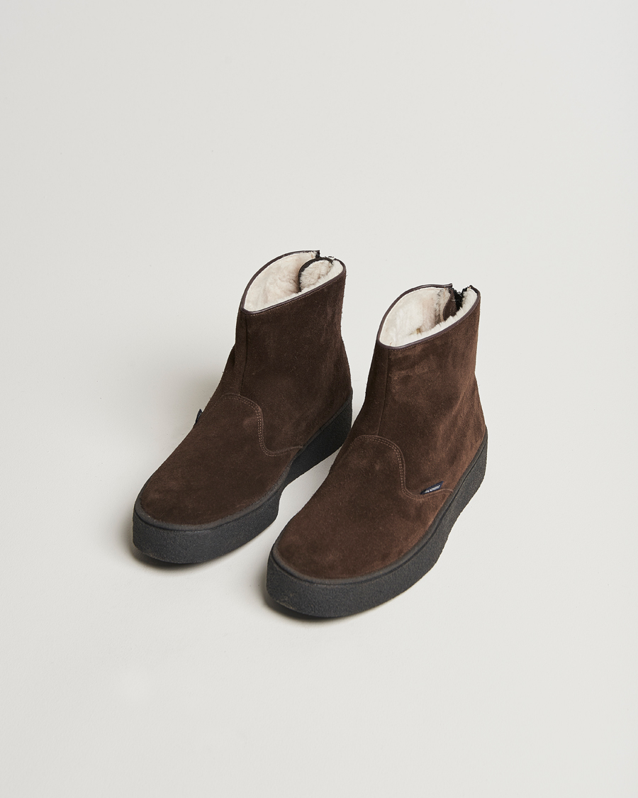 Herre | Sanders Sherling Lined Curling Boot Chocolate Suede | Sanders | Sherling Lined Curling Boot Chocolate Suede