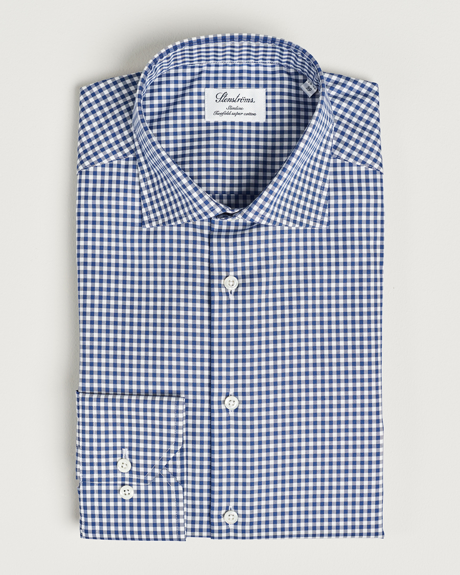Herre | Skjorter | Stenströms | Slimline Mini Check Cut Away Shirt Blue
