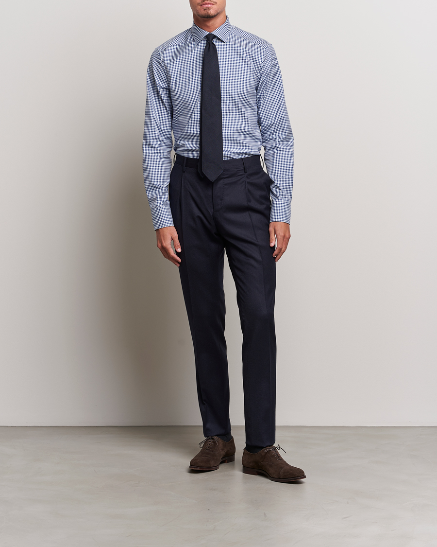 Herre | Skjorter | Stenströms | Slimline Mini Check Cut Away Shirt Blue