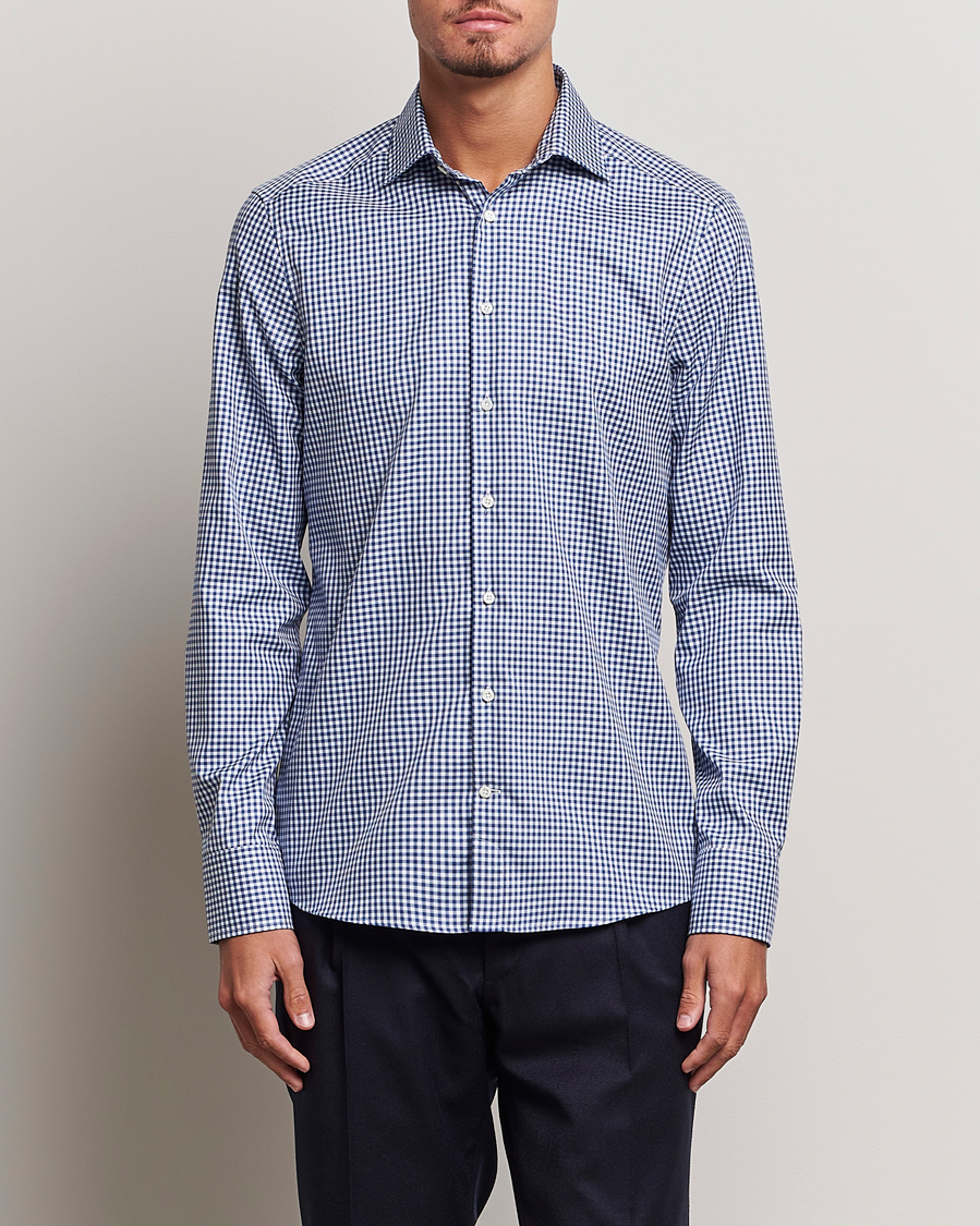 Herre | Skjorter | Stenströms | Slimline Mini Check Cut Away Shirt Blue