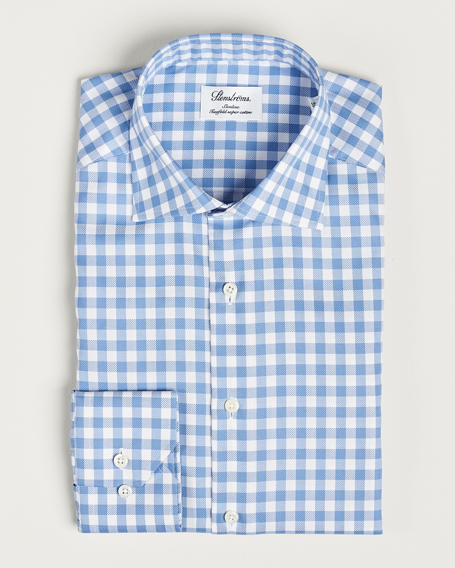 Herre | Skjorter | Stenströms | Slimline Check Cut Away Shirt Light Blue