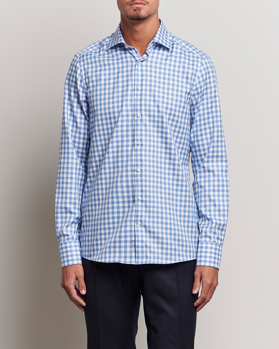 Herre | Businesskjorter | Stenströms | Slimline Check Cut Away Shirt Light Blue