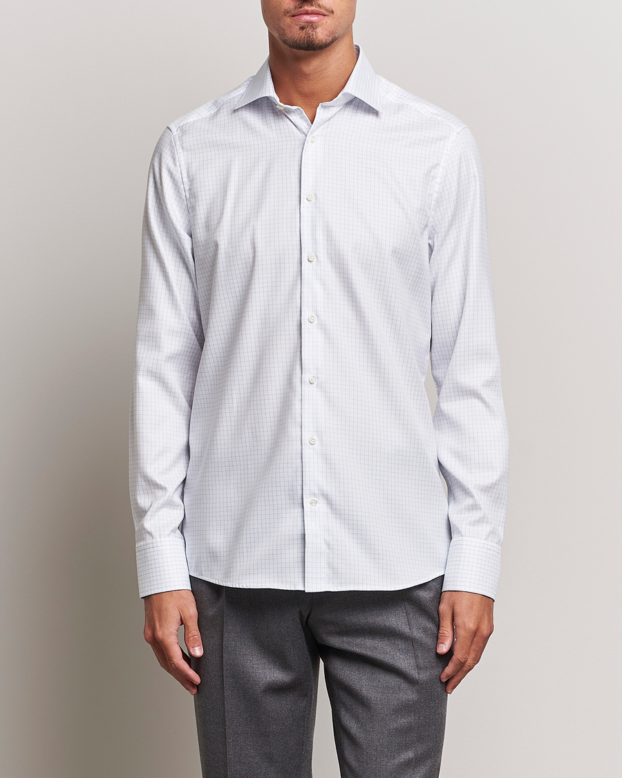 Herre | Formelle | Stenströms | Slimline Thin Check Cut Away Shirt White