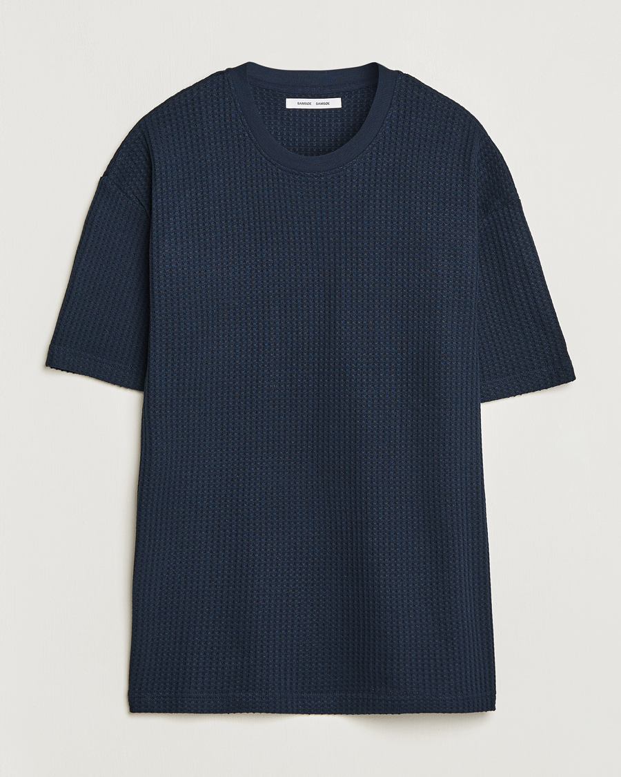 Herre | T-Shirts | Samsøe Samsøe | Samsøe & Samsøe Dino Waffle Knitted Crew Neck T-Shirt Salute Navy