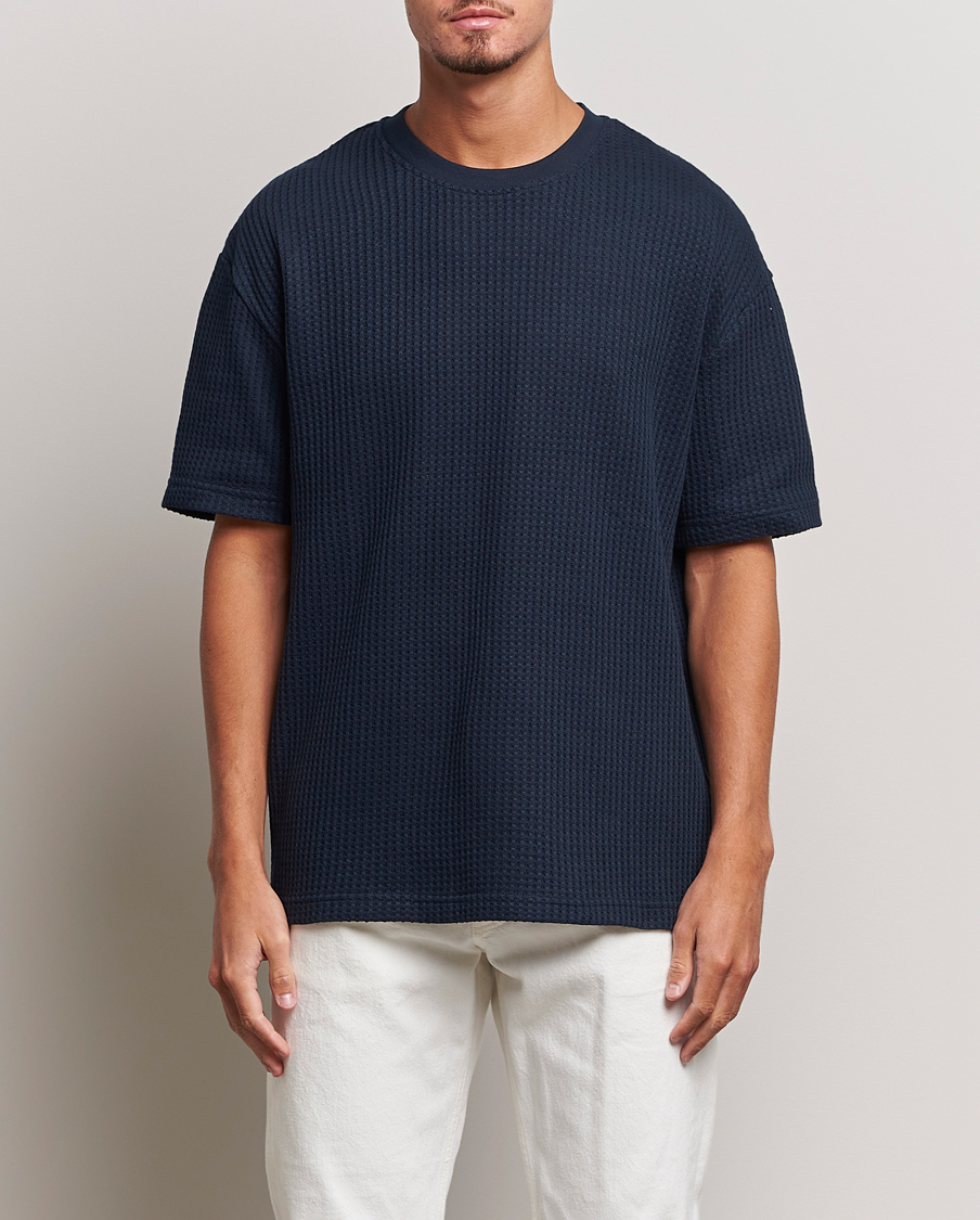 Herre | Samsøe & Samsøe | Samsøe & Samsøe | Dino Waffle Knitted Crew Neck T-Shirt Salute Navy