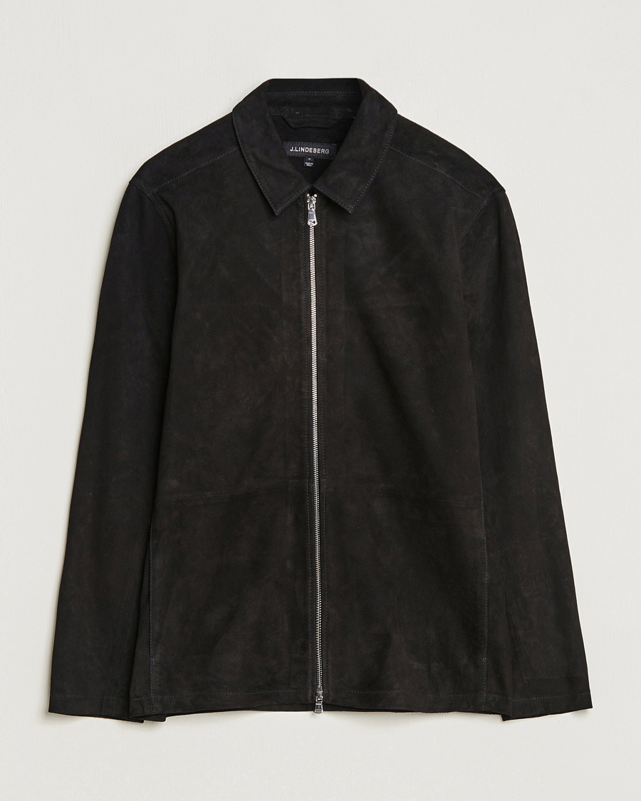 Herre | Jakker | J.Lindeberg | Jonah Suede Zip Overshirt Black