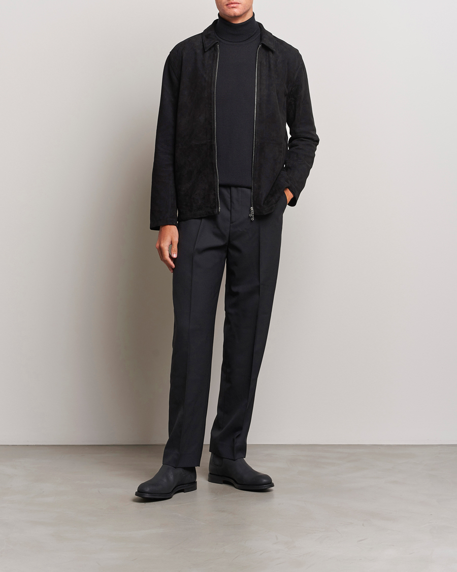 Herre | Jakker | J.Lindeberg | Jonah Suede Zip Overshirt Black