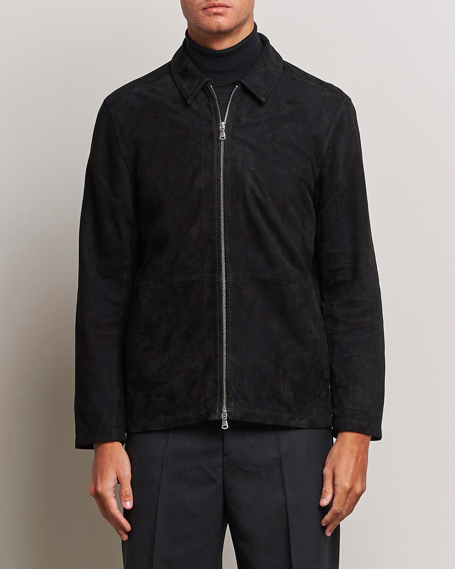 Herre | Læderjakker | J.Lindeberg | Jonah Suede Zip Overshirt Black