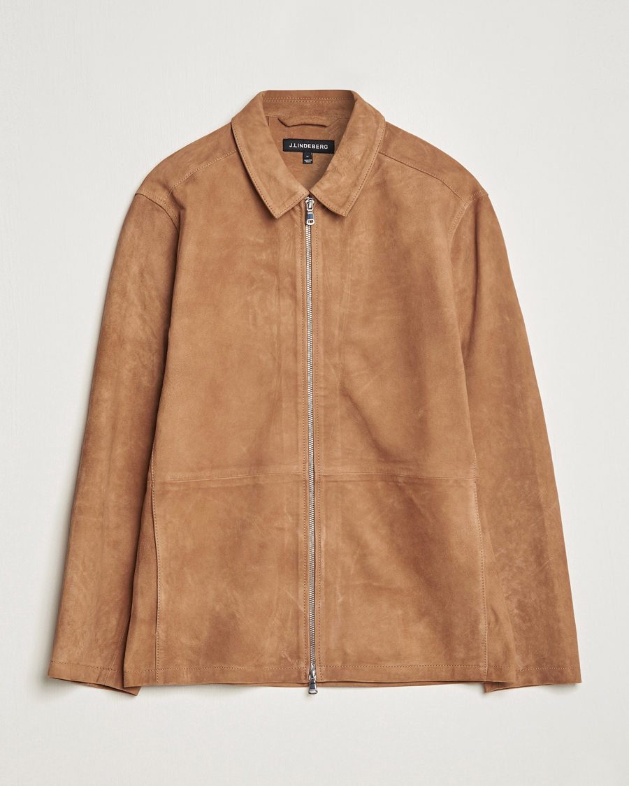 Herre | Jakker | J.Lindeberg | Jonah Suede Zip Overshirt Chipmunk