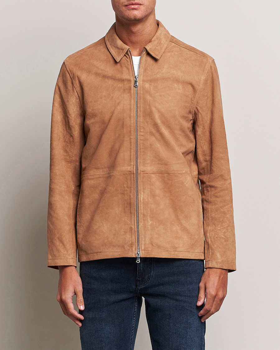 Herre | Jakker | J.Lindeberg | Jonah Suede Zip Overshirt Chipmunk