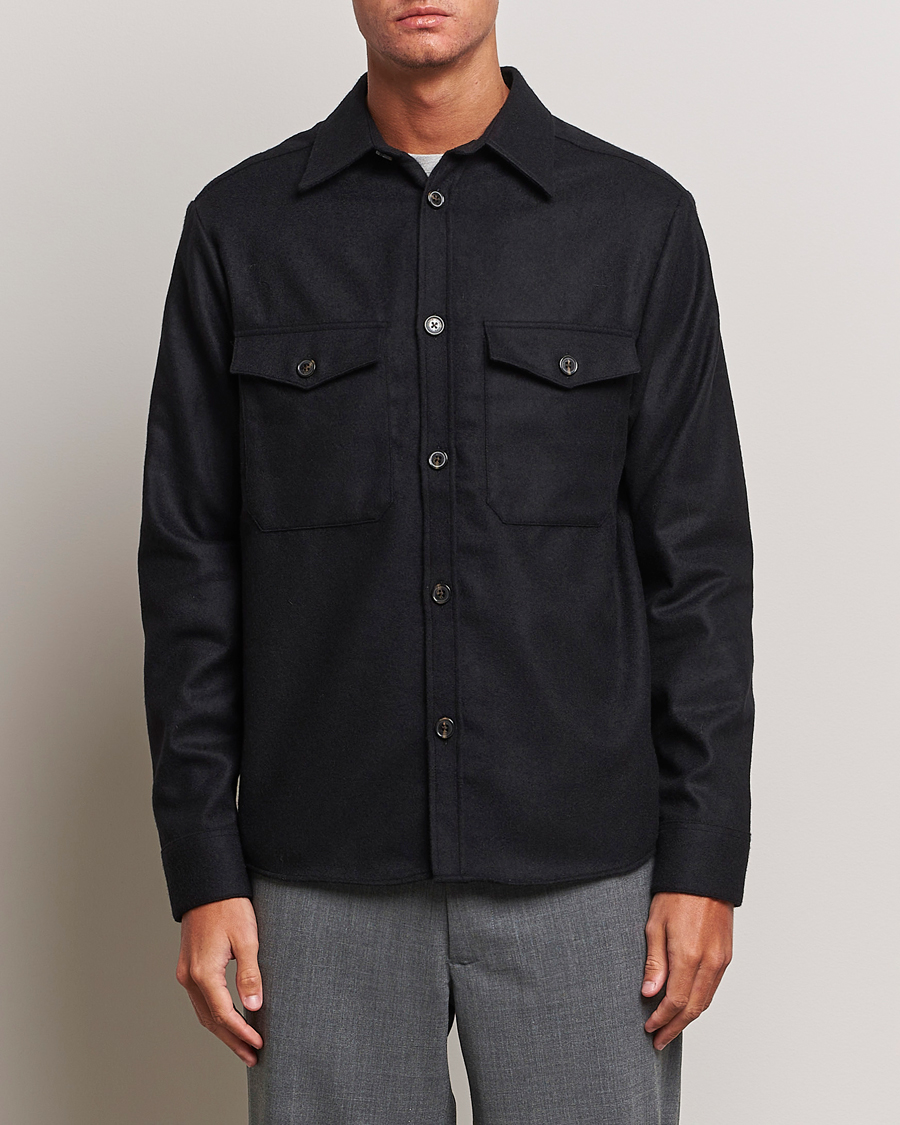 Herre | Shirt Jackets | J.Lindeberg | Flat Wool Overshirt Black