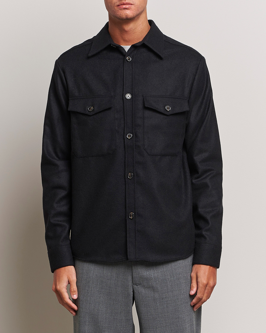 Herre |  | J.Lindeberg | Flat Wool Overshirt Black