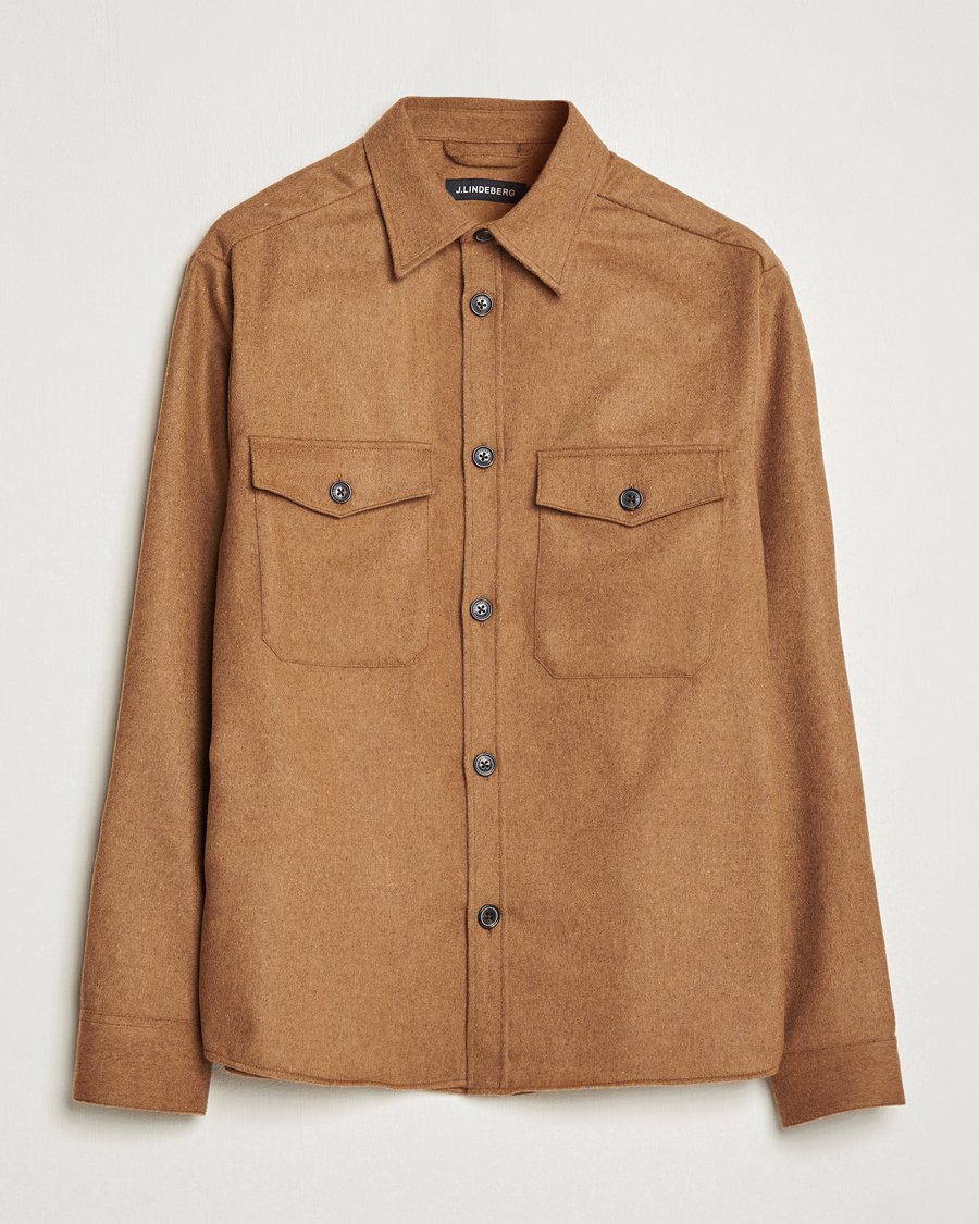Herre | Skjorter | J.Lindeberg | Flat Wool Overshirt Chipmunk