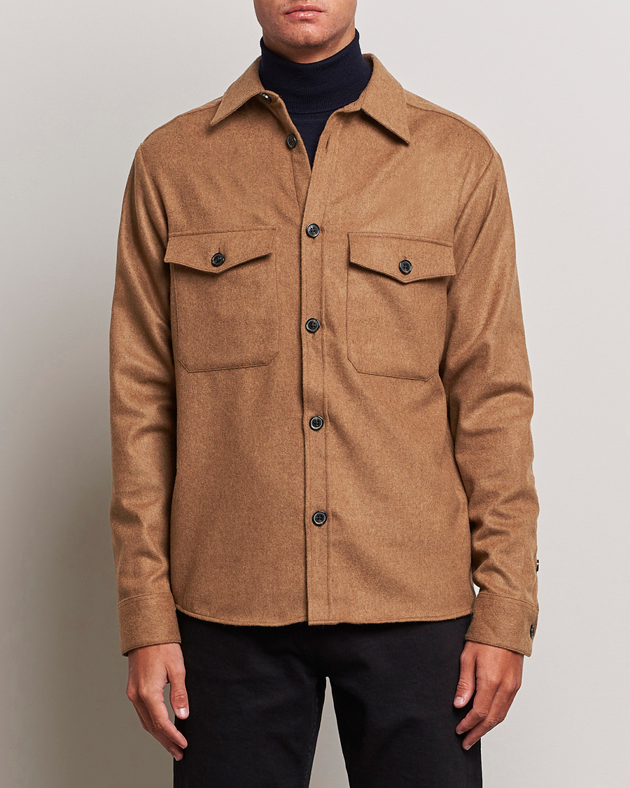 Herre | Skjorter | J.Lindeberg | Flat Wool Overshirt Chipmunk