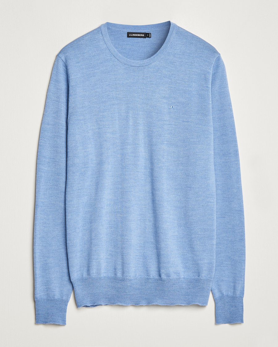 Herre | Trøjer | J.Lindeberg | Lyle True Merino Crew Neck Pullover Washed Denim Blue
