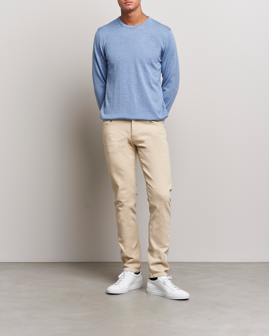 Herre | Trøjer | J.Lindeberg | Lyle True Merino Crew Neck Pullover Washed Denim Blue