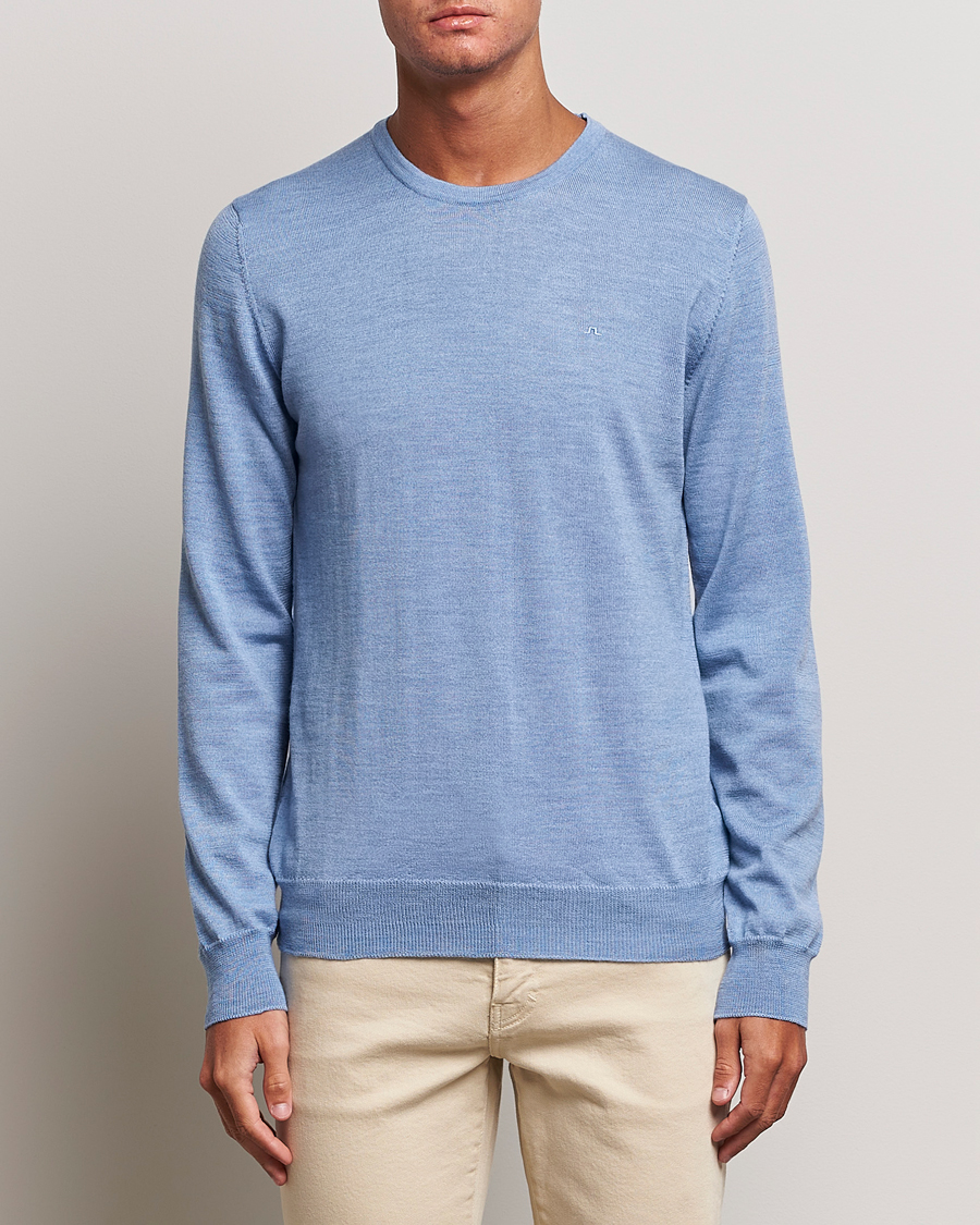 Herre | Trøjer | J.Lindeberg | Lyle True Merino Crew Neck Pullover Washed Denim Blue