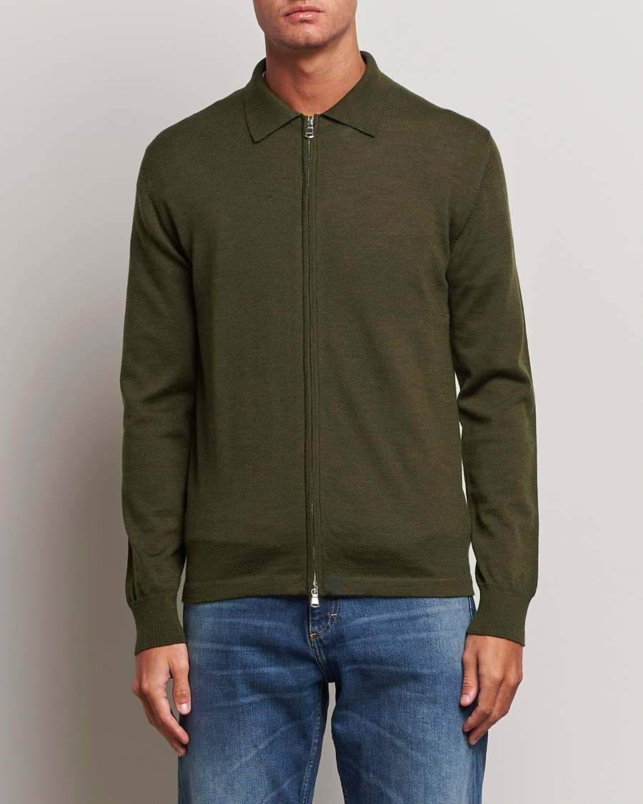 Herre | Trøjer | J.Lindeberg | Nyle True Merino Zip Cardigan Forest Green