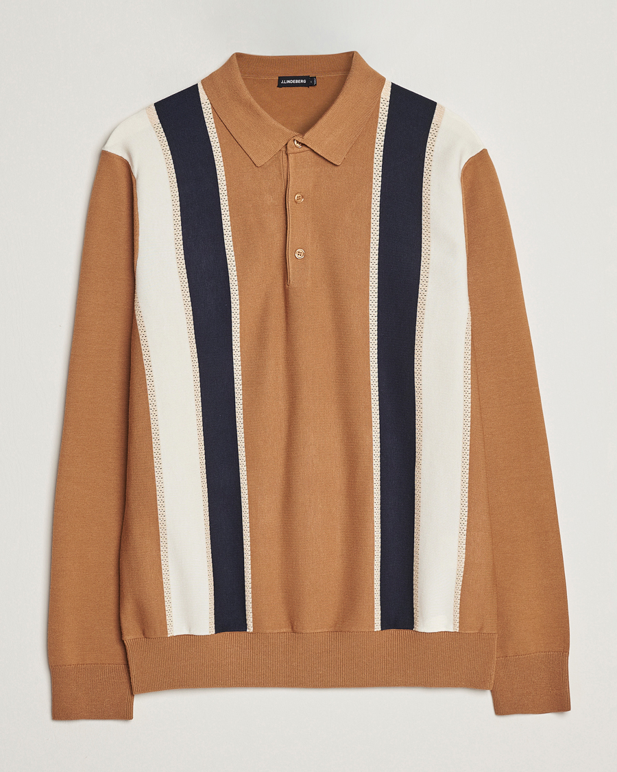 Herre | Trøjer | J.Lindeberg | Heden Striped Knitted Polo Chipmunk