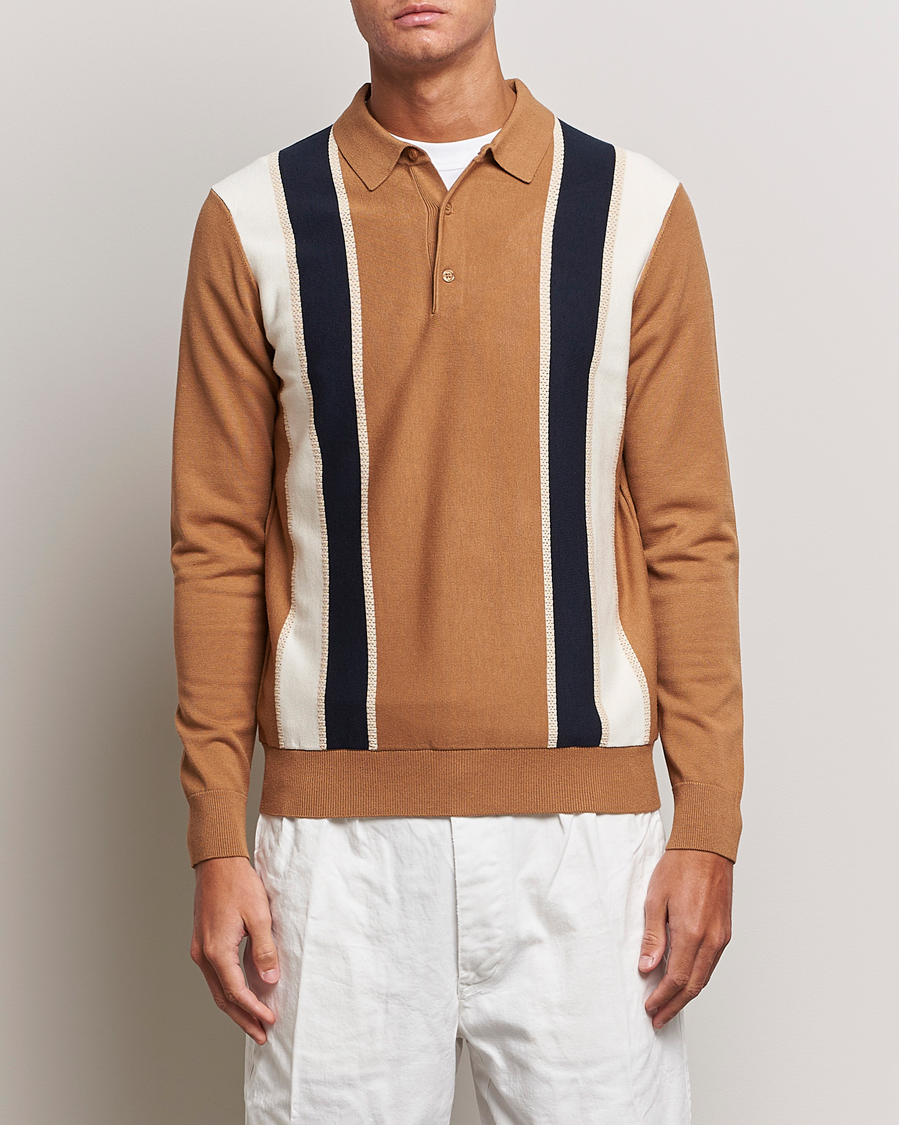 Herre | Trøjer | J.Lindeberg | Heden Striped Knitted Polo Chipmunk