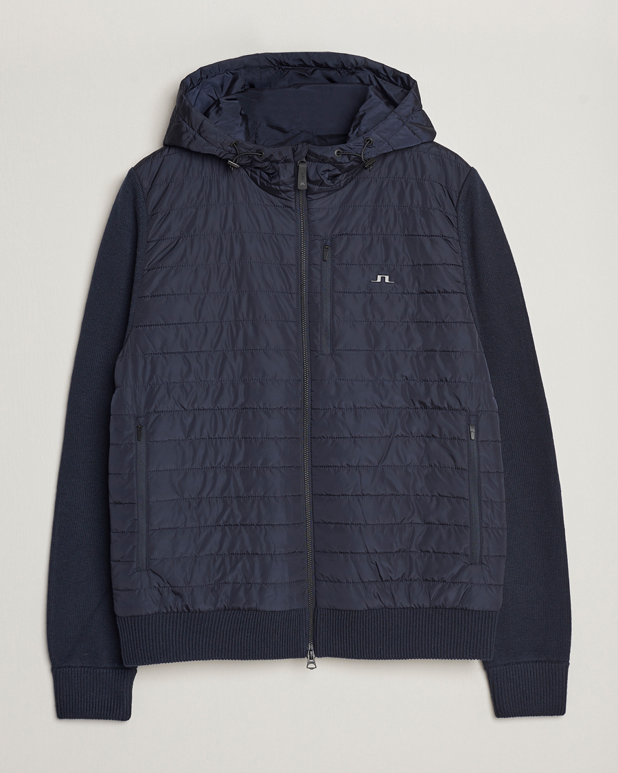 Herre | Trøjer | J.Lindeberg | Pierre Knitted Hybrid Full Zip Hood Navy